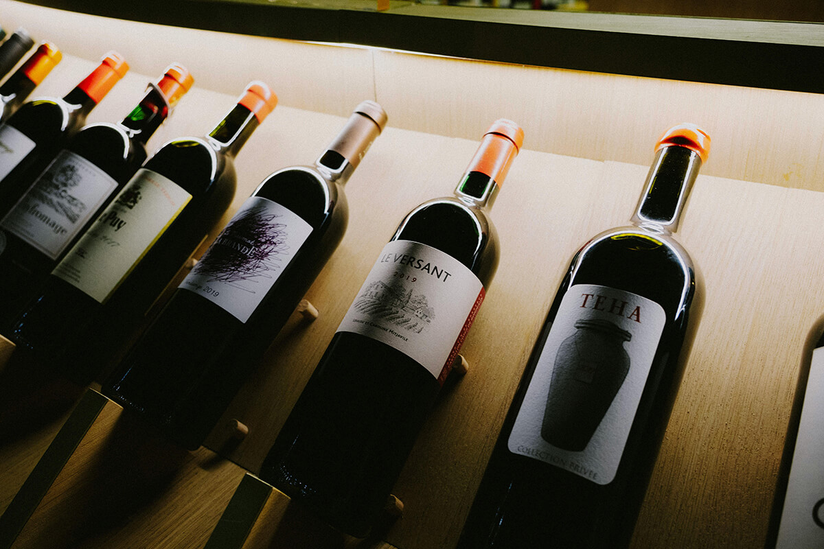 wine bottles collection in a wine closet