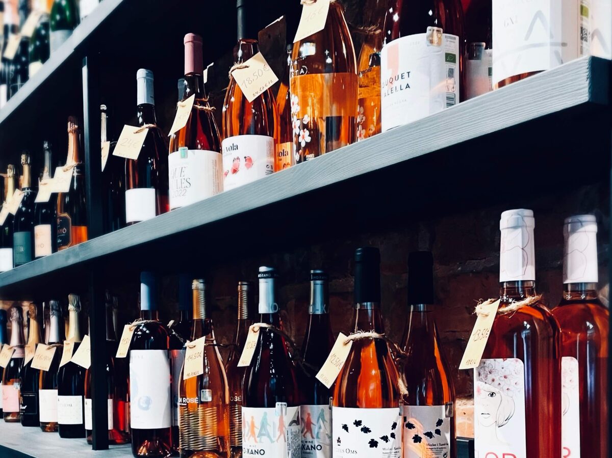 wine bottles on shelves