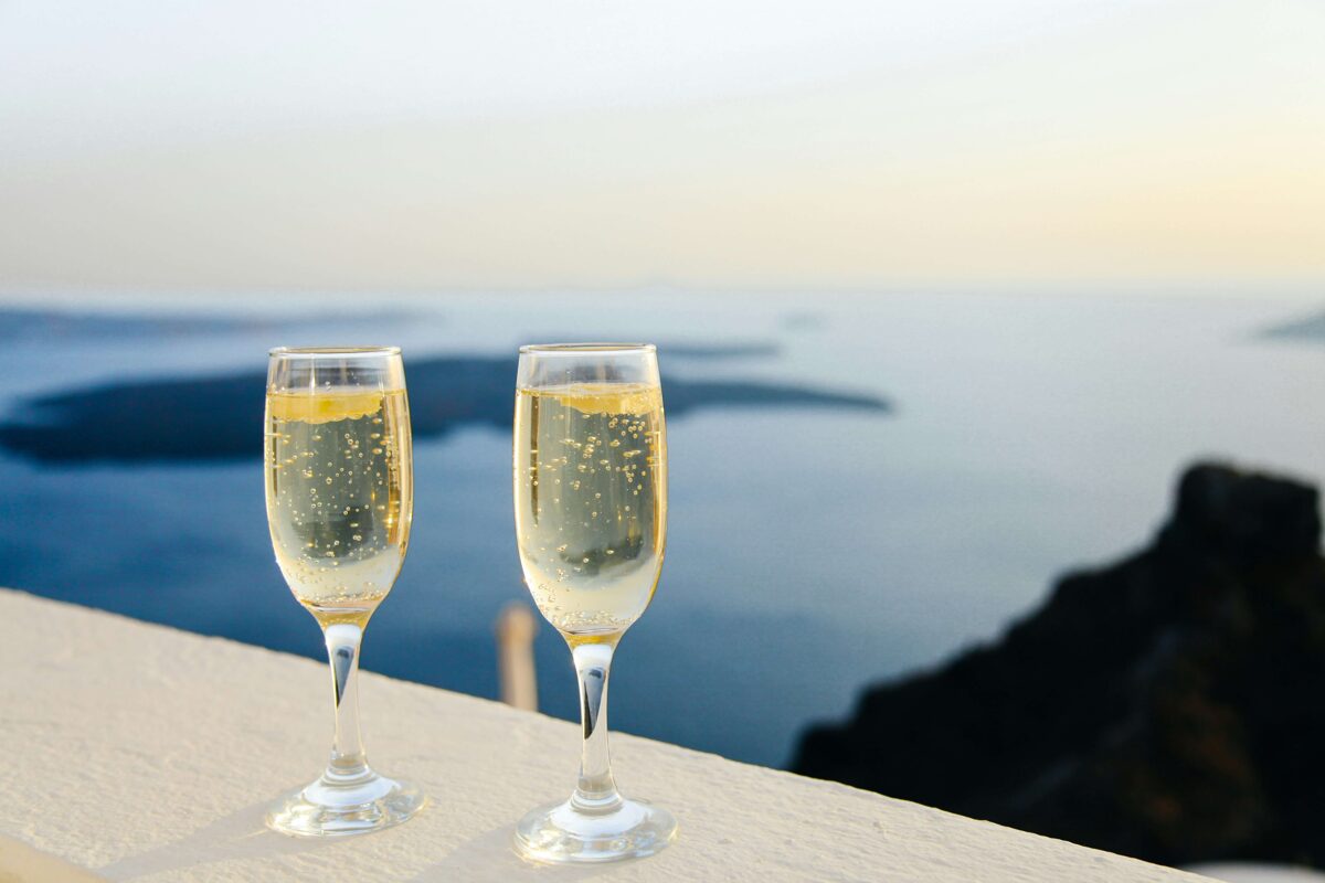 sparkling wine on balcony